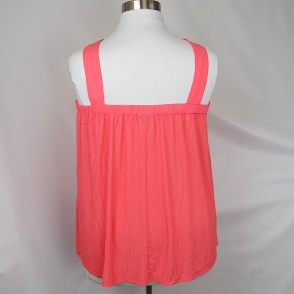 TORRID CORAL CRAPE CAGE STUDIO KNIT STRAPPY SWING TANK TOP - Picture 4 of 6